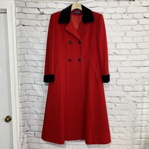Vintage JG Hook 100% Wool Trenchcoat Overcoat Size M Red Double Breasted USA 70s